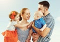 Happy family of father, mother and two children, baby son and da Royalty Free Stock Photo