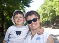 Happy family father and son on outdoor. Royalty Free Stock Photo