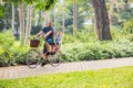 Happy family. father and son riding a bicycle together outdoors Royalty Free Stock Photo