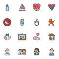 Happy family filled outline icons set Royalty Free Stock Photo