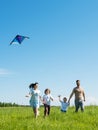 Happy family fly a kite Royalty Free Stock Photo