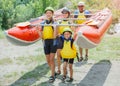 Happy family of four on the catamaran Royalty Free Stock Photo