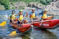 Happy family of four on the catamaran Royalty Free Stock Photo