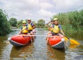 Happy family of four on the catamaran Royalty Free Stock Photo