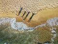 Happy family having fun in the summer leisure. Aerial drone bird`s eye view photo. Royalty Free Stock Photo