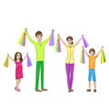 Happy family four people with shopping bags Royalty Free Stock Photo