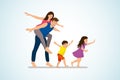 Happy Family Fun and Fooling Around Cartoon Vector