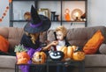 Happy family getting ready for halloween make make-up Royalty Free Stock Photo