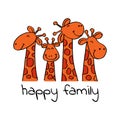 Happy family. Giraffe mother, father and kids.