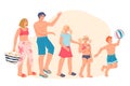 Happy family going to the beach. Family on summer vacation by the sea, flat vector Royalty Free Stock Photo