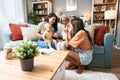 Happy family. Grandmother, mother, aunt and little baby having fun at home. Relatives visiting new born child Royalty Free Stock Photo