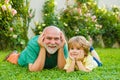 Happy family Grandson hugs his grandpa on holiday. Grandfather and grandson Playing - Family Time Together. Happy family Royalty Free Stock Photo