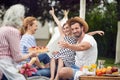 Happy family have fun, laughing. Family enjoying summer together at backyard Royalty Free Stock Photo