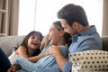 Happy family have fun laughing relaxing on couch Royalty Free Stock Photo