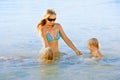 Happy family have fun on tropical sea beach resort Royalty Free Stock Photo