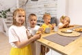 Happy family having breakfast together at home Royalty Free Stock Photo