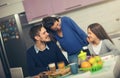 Happy family having breakfast together Royalty Free Stock Photo