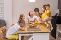 Happy family having breakfast together at home Royalty Free Stock Photo