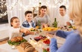 Happy family having dinner party at home Royalty Free Stock Photo