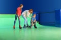 Happy family having fun at roller rink Royalty Free Stock Photo