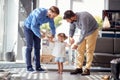 Happy family having fun at shopping..Child at shopping with parents