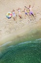 Happy family having fun in the summer leisure. Aerial drone bird`s eye view photo. Royalty Free Stock Photo