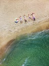 Happy family having fun in the summer leisure. Aerial drone bird`s eye view photo. Royalty Free Stock Photo