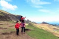 Happy family having happiness with stunning view at the Quiraing, Scotland Royalty Free Stock Photo