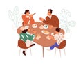 Happy family having meal, dinner at table. Parents and kids sitting and eating. Mother, father and children, boy and Royalty Free Stock Photo