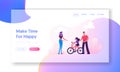 Happy Family Having Outdoors Activity Website Landing Page. Parents Teaching Child Riding Bicycle in City Park. Mother Father Royalty Free Stock Photo