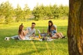 Happy family having picnic in park on summer day Royalty Free Stock Photo