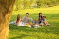 Happy family having picnic in park on summer day Royalty Free Stock Photo