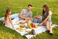 Happy family having picnic in park on summer day Royalty Free Stock Photo