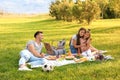 Happy family having picnic in park on summer day Royalty Free Stock Photo