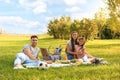 Happy family having picnic in park on summer day Royalty Free Stock Photo