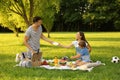 Happy family having picnic in park on summer day Royalty Free Stock Photo