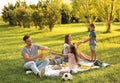 Happy family having picnic in park on summer day Royalty Free Stock Photo