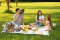 Happy family having picnic in park on summer day Royalty Free Stock Photo