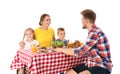 Happy family having picnic at table on  background Royalty Free Stock Photo
