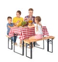 Happy family having picnic at  on white background Royalty Free Stock Photo