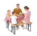 Happy family having  at table on white background Royalty Free Stock Photo