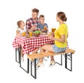 Happy family having picnic at table on white Royalty Free Stock Photo