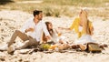 Happy Family Having Picnic Talking And Eating Outside, Panorama Royalty Free Stock Photo