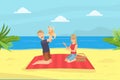 Happy Family Having Picnic on Tropical Beach at Summer Holidays Flat Vector Illustration Royalty Free Stock Photo