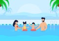 Happy Family Having Rest in Swimming Pool Cartoon Royalty Free Stock Photo