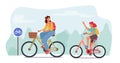 Happy Family Healthy Lifestyle, Outdoors Sport Activity. Mother and Teenager Daughter Riding Bikes. Mom with Girl Royalty Free Stock Photo