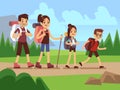 Happy family hikers. Autumn trekking outdoor adventure vector concept Royalty Free Stock Photo