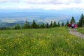 Happy family hiking day panoramic view Royalty Free Stock Photo