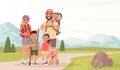 Happy family and hiking. Father, mother and children are traveling through the mountains. Trekking to nature Royalty Free Stock Photo