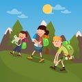 Happy Family Hiking on the Mountains Royalty Free Stock Photo